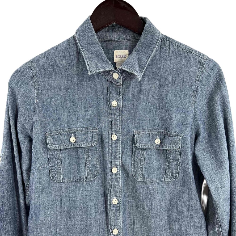JCrew Blue Chambray Long Sleeve‎ Perfect Shirt Roll Tab Sleeves Womens XS